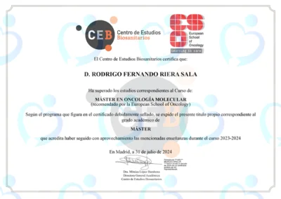 Diploma MOM Master Oncologia Molecular 23-24 - Dr Rodrigo Riera - 720 x 509